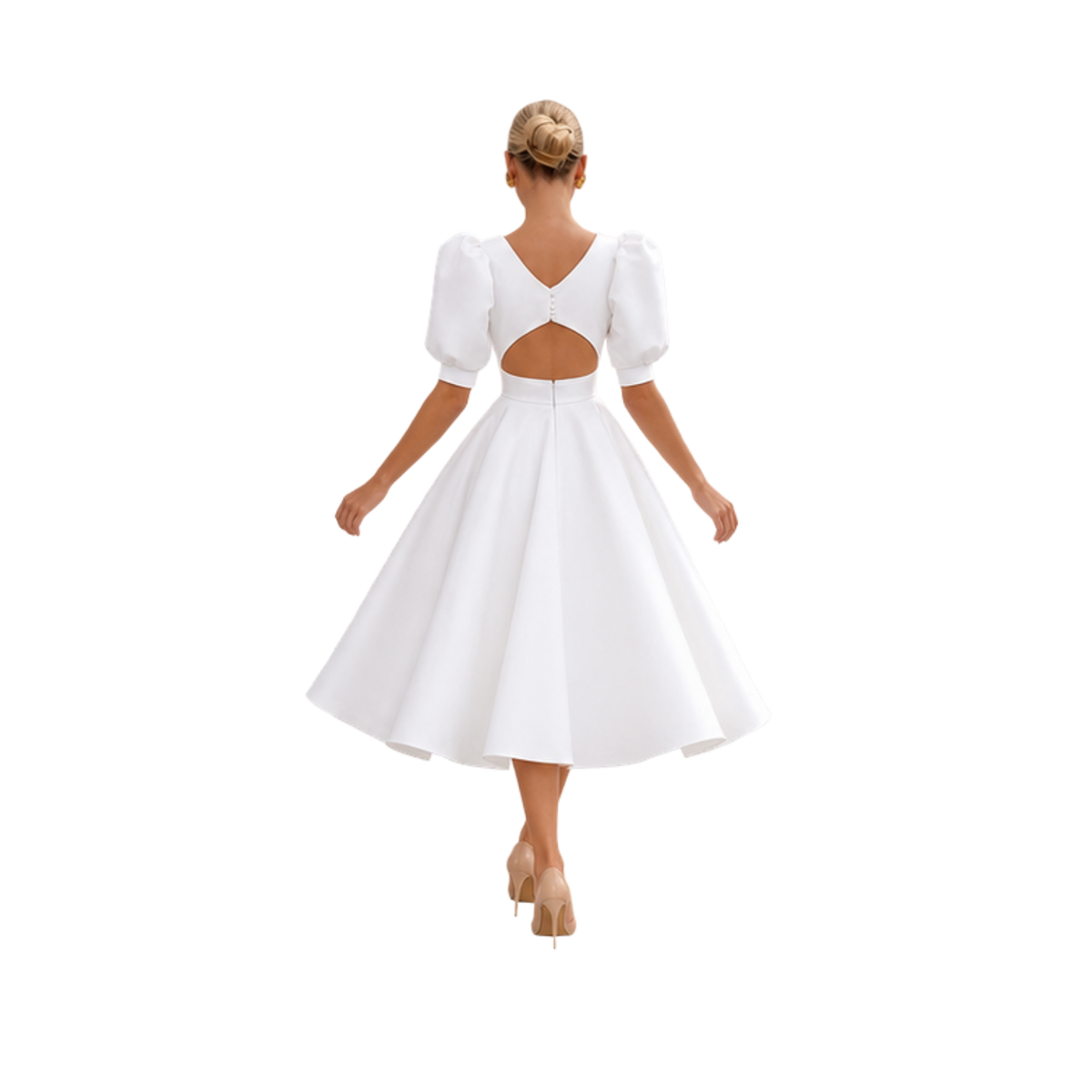 Puff Sleeve Satin A-Line Dress