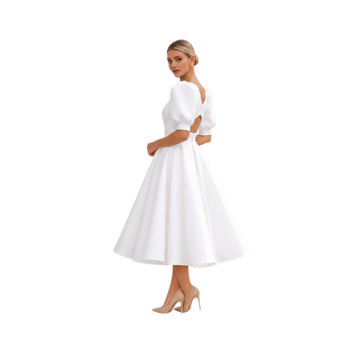 Puff Sleeve Satin A-Line Dress