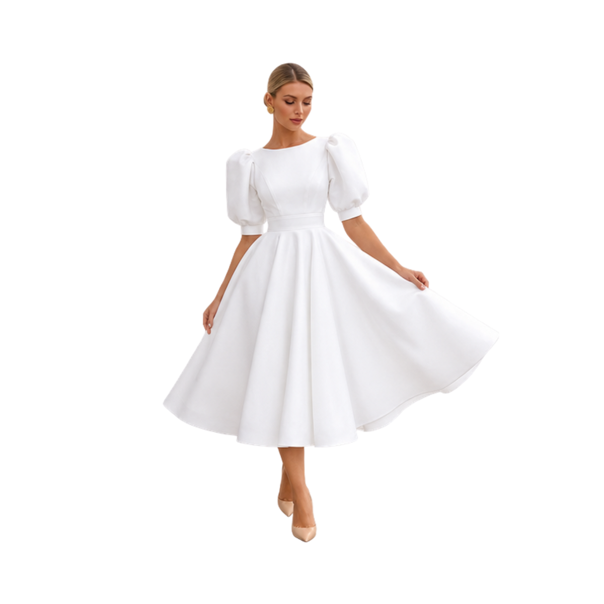 Puff Sleeve Satin A-Line Dress
