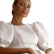 Puff Sleeve Satin A-Line Dress-white