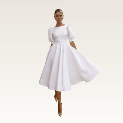 Puff Sleeve Satin A-Line Dress
