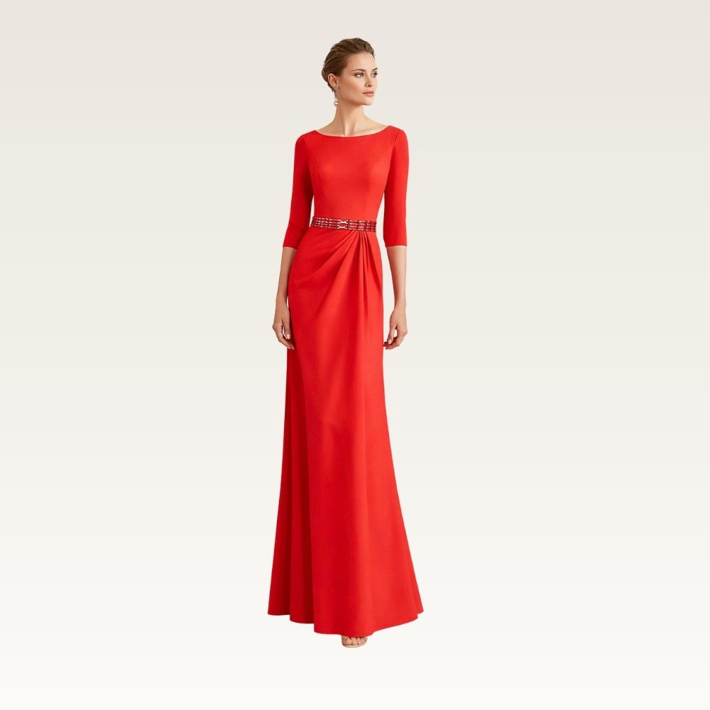 Red Long Sleeve Column Gown