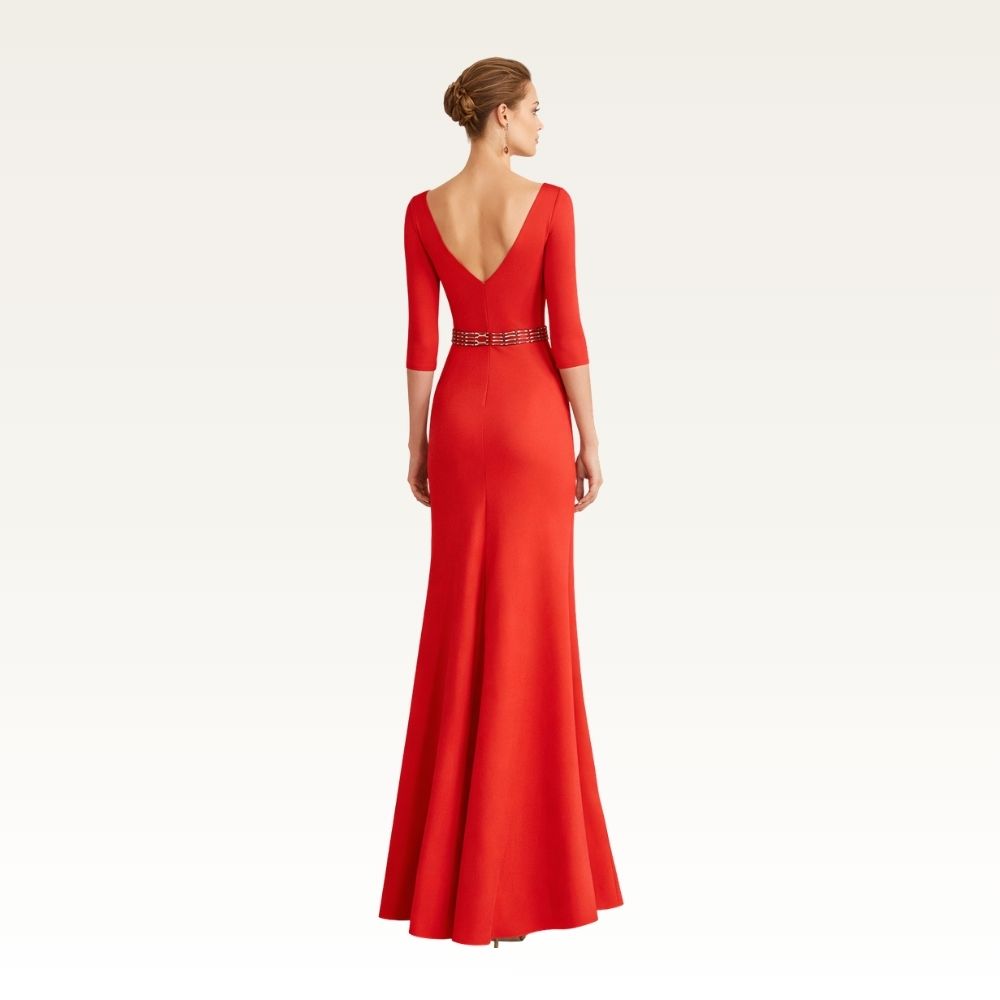 Red Long Sleeve Column Gown