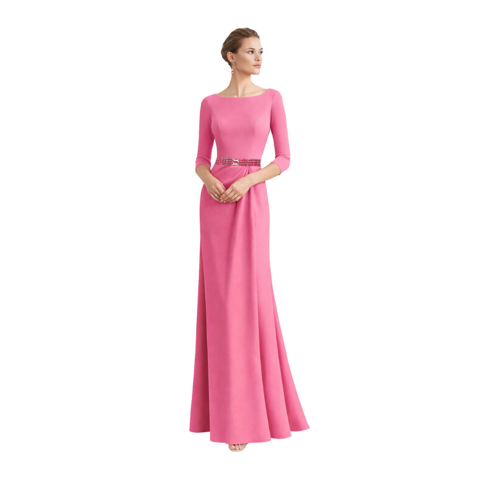 Red Long Sleeve Column Gown