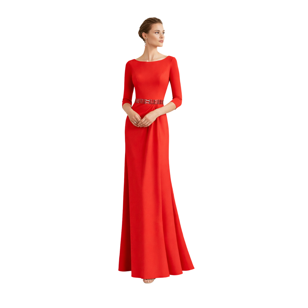 Red Long Sleeve Column Gown