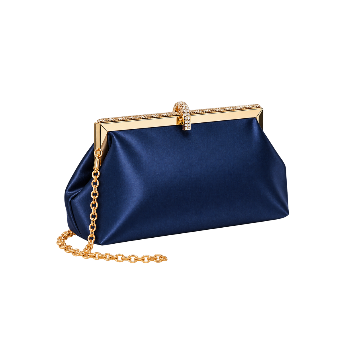 Rhinestone Loop Satin Frame Clutch