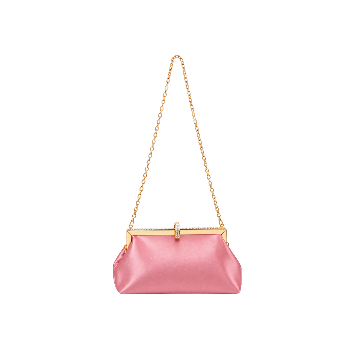 Rhinestone Loop Satin Frame Clutch
