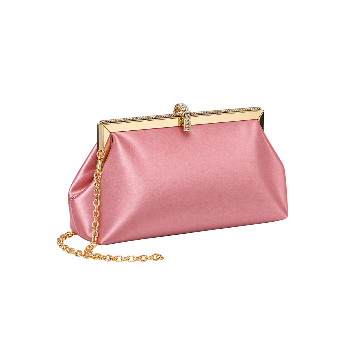 Rhinestone Loop Satin Frame Clutch