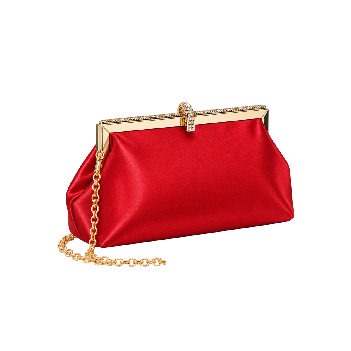 Rhinestone Loop Satin Frame Clutch