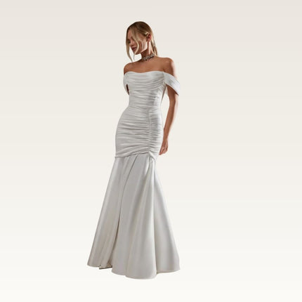 Ruched Off-Shoulder Mermaid Satin