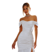 Ruched Off-Shoulder Mermaid Satin white
