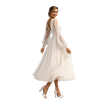 Sheer Sleeve Midi Tulle Dress Ivory