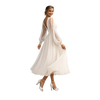 Sheer Sleeve Midi Tulle Dress Ivory