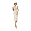 Sleeveless Belted Sheath Dress in ivory