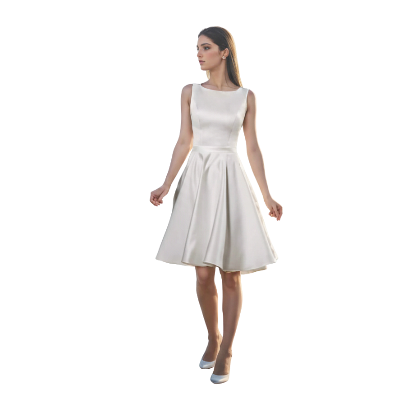 Sleeveless Satin Knee Dress  in ivory