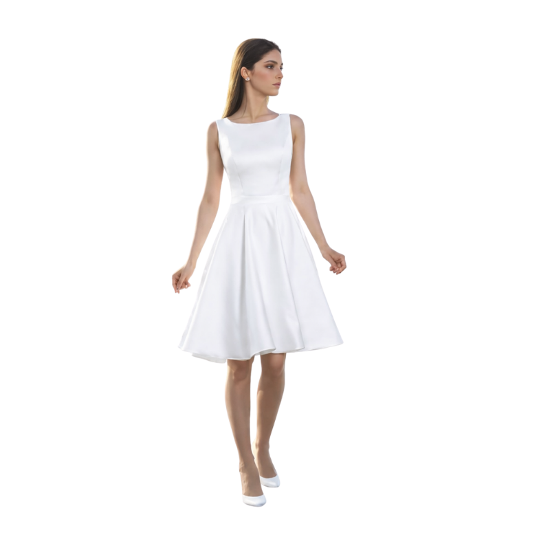 Sleeveless Satin Knee Dress in white