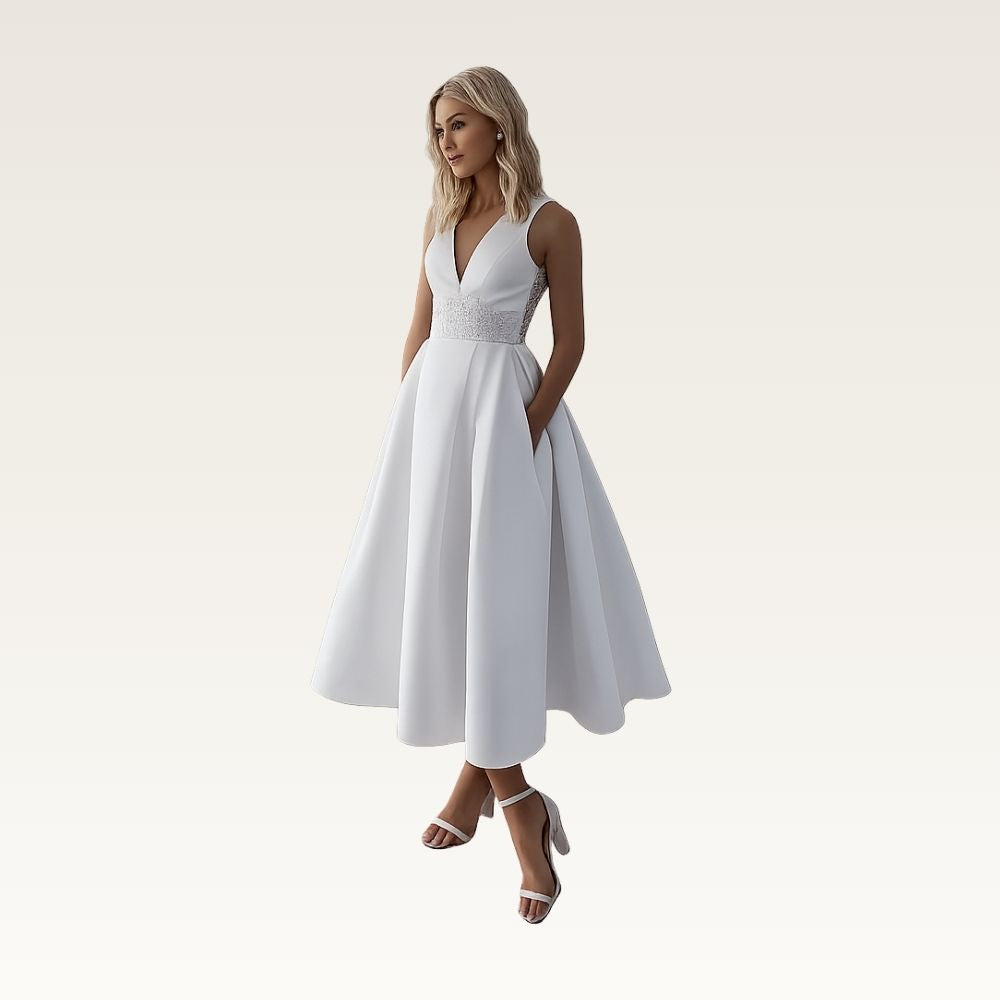 Sleeveless V-Neck Lace Midi Dress