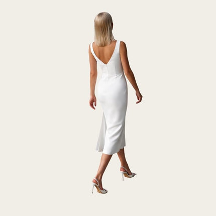 Sleeveless V-Neck Midi Sheath=back