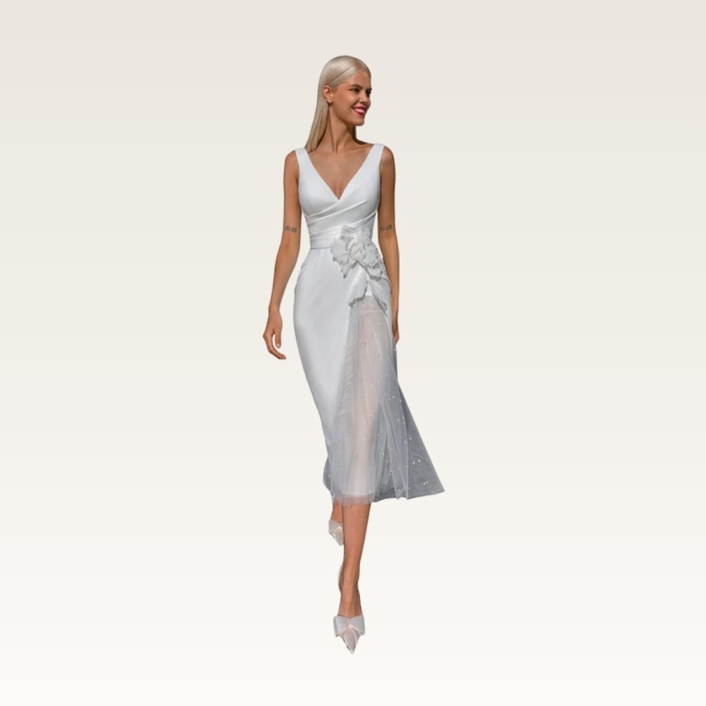 Sleeveless V-Neck Midi Sheath