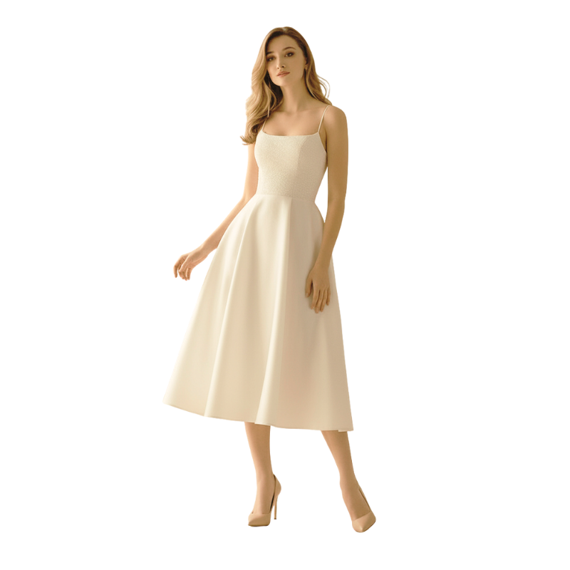 Square Neck Jersey Midi Dress Ivory