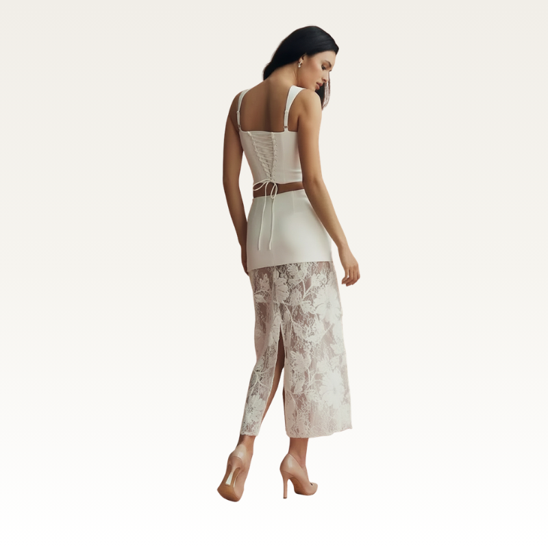Square Neck Lace Two-Piece Set