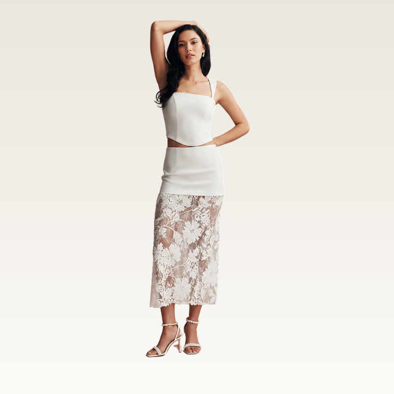 Square Neck Lace Two-Piece Set