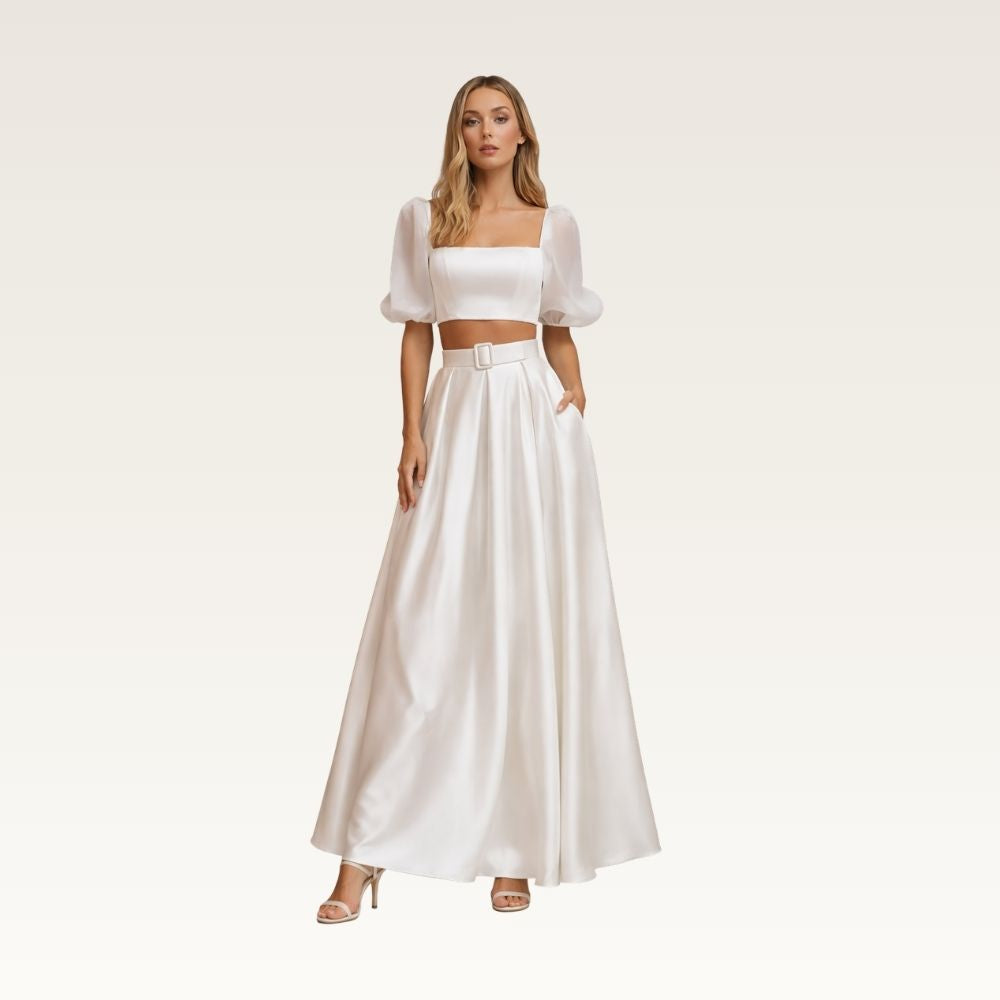 Square Neck Puff Sleeve Satin Set