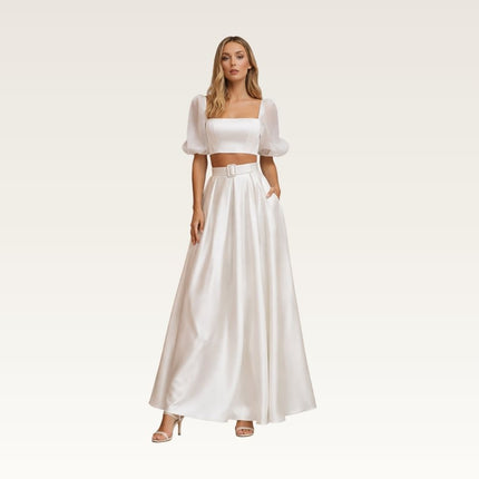 Square Neck Puff Sleeve Satin Set