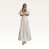 Square Neck Puff Sleeve Satin Set Back