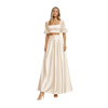 Square Neck Puff Sleeve Satin Set Ivory