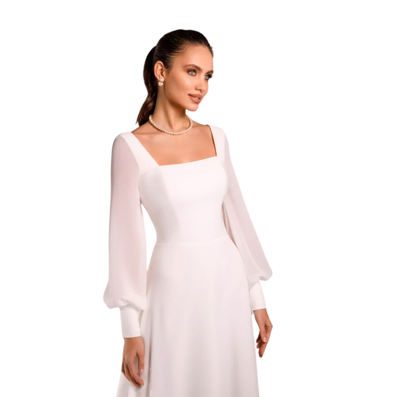 Square Neck Satin Maxi Dress—off white