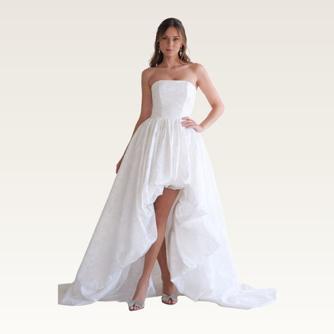 Strapless High-Low Satin Gown