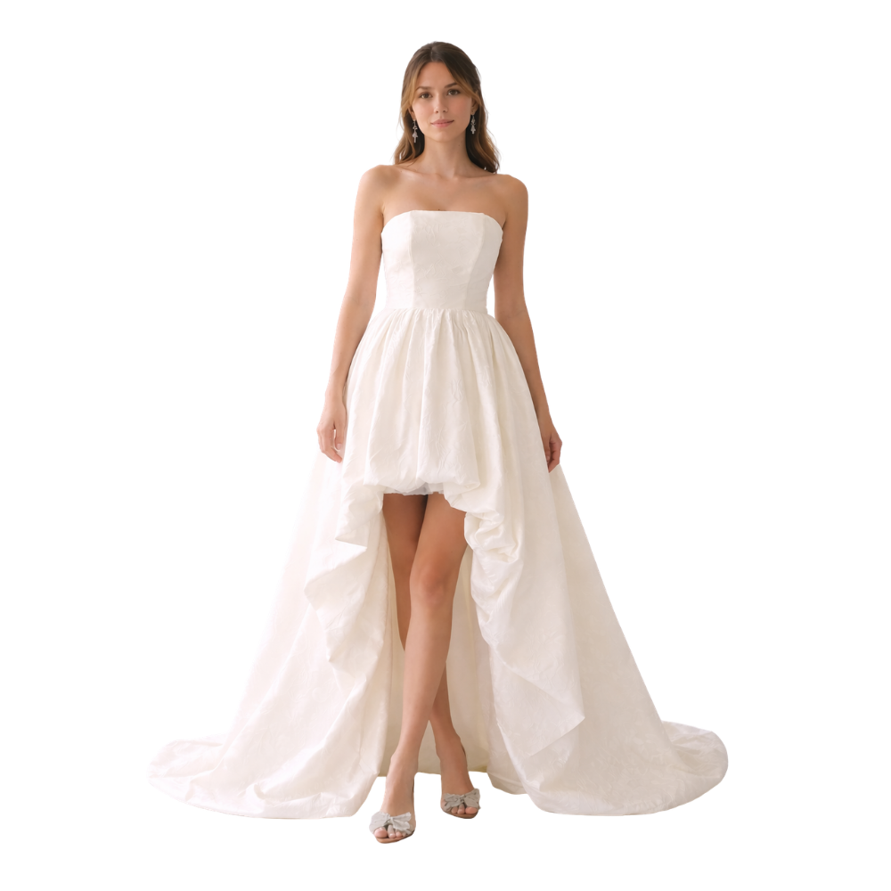 Strapless High-Low Satin Gown Ivory