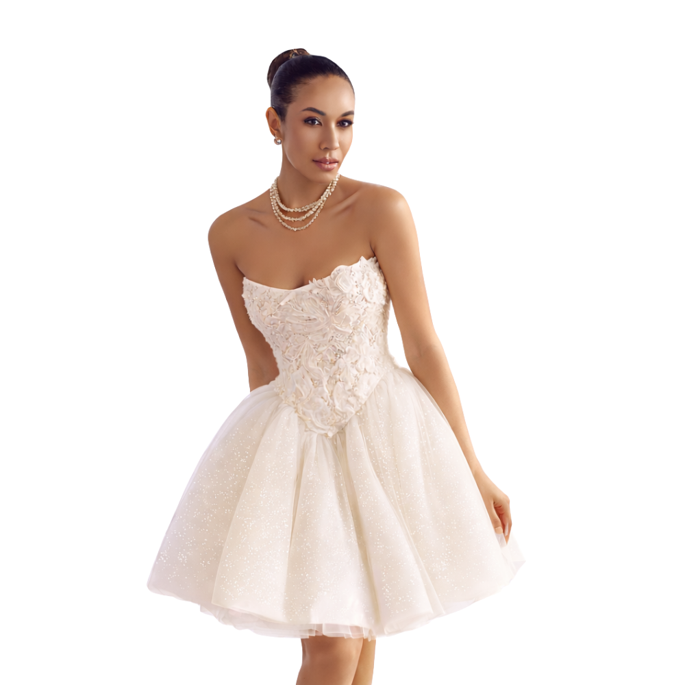 Strapless Lace Corset Mini Dress Ivory