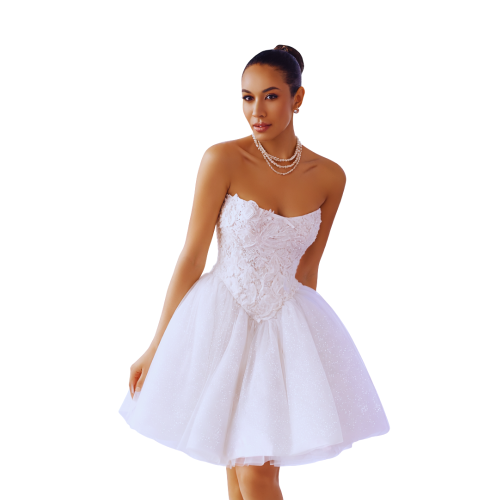 Strapless Lace Corset Mini Dress White