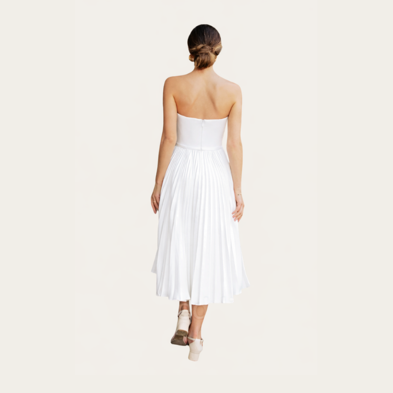Strapless Pleated Midi Dress