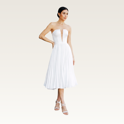Strapless Pleated Midi Dress