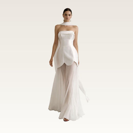 Strapless Satin Overlay Maxi Dress