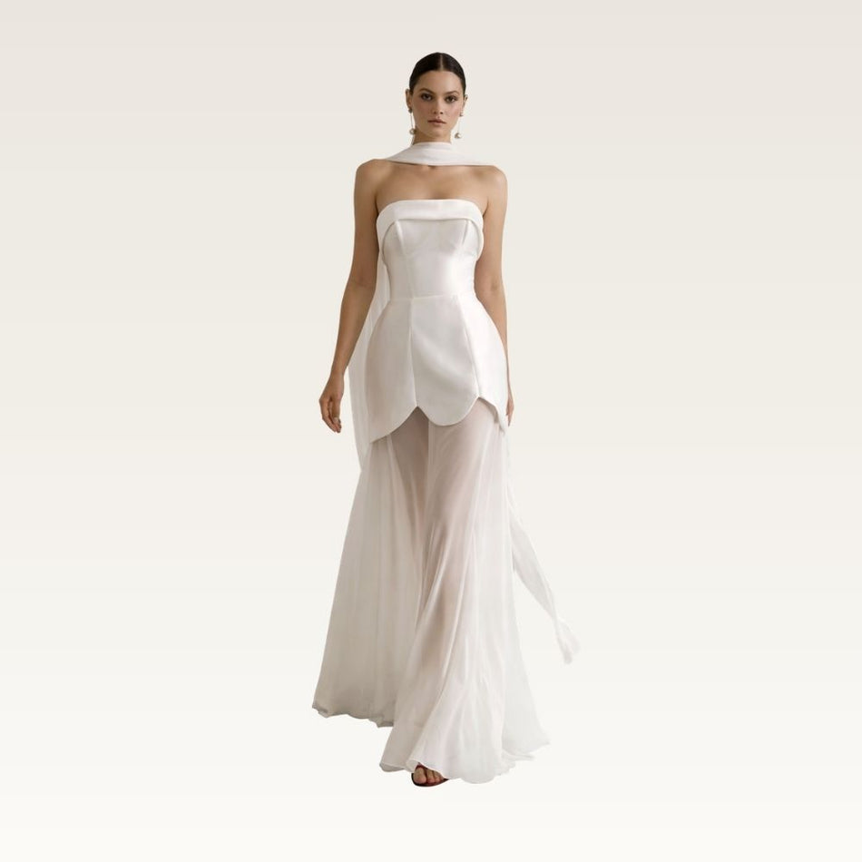 Strapless Satin Overlay Maxi Dress