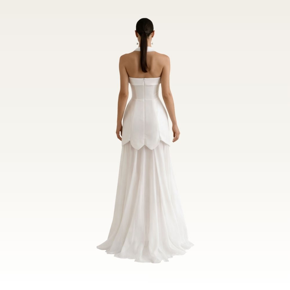 Strapless Satin Overlay Maxi Dress Back