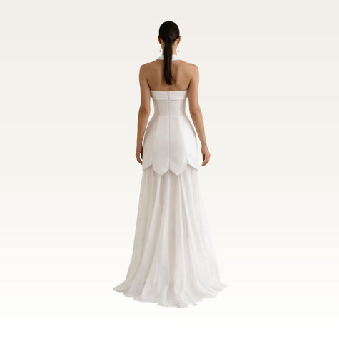 Strapless Satin Overlay Maxi Dress Back