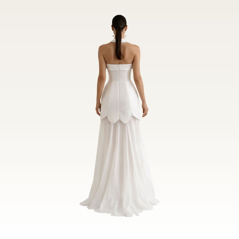 Strapless Satin Overlay Maxi Dress Back