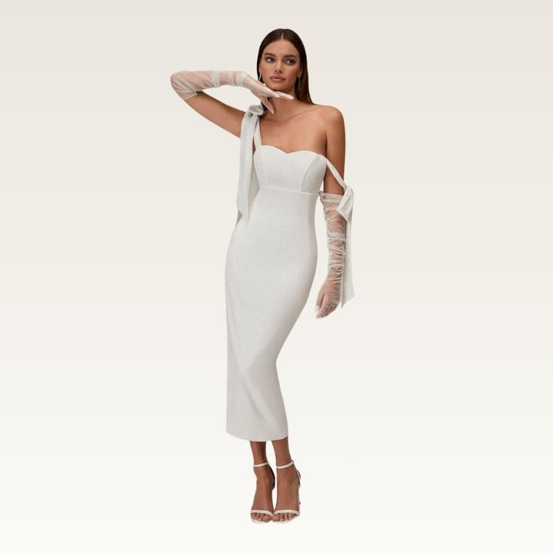 Strapless Tea-Length Sheath Dress