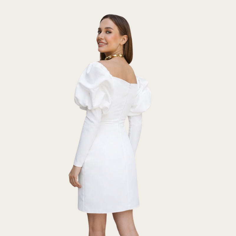 Structured Puff Sleeve Sheath Dress-Back