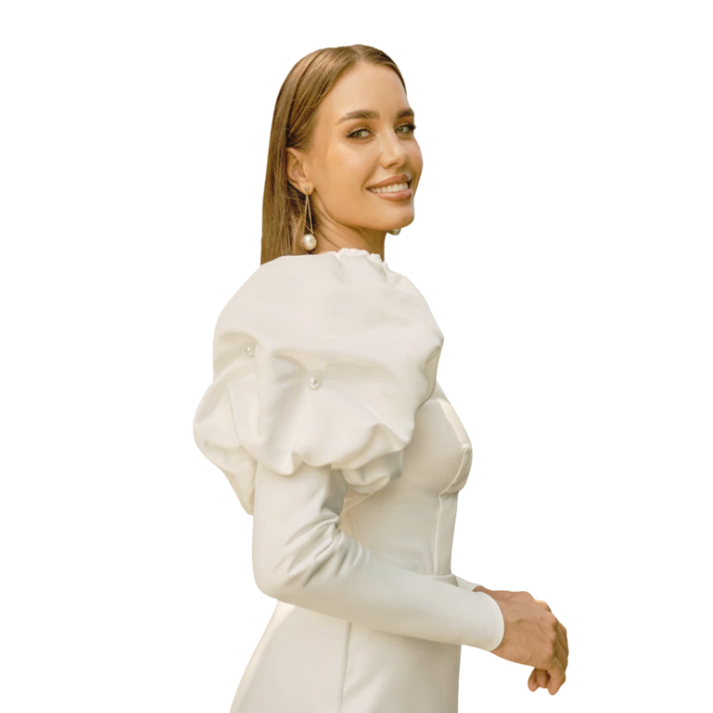 Structured Puff Sleeve Sheath Dress ivory