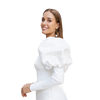 Structured Puff Sleeve Sheath Dress-White
