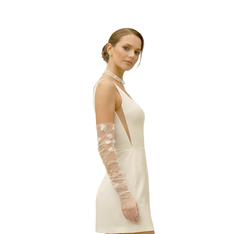 Structured Square-Neck Mini Dress-Ivory