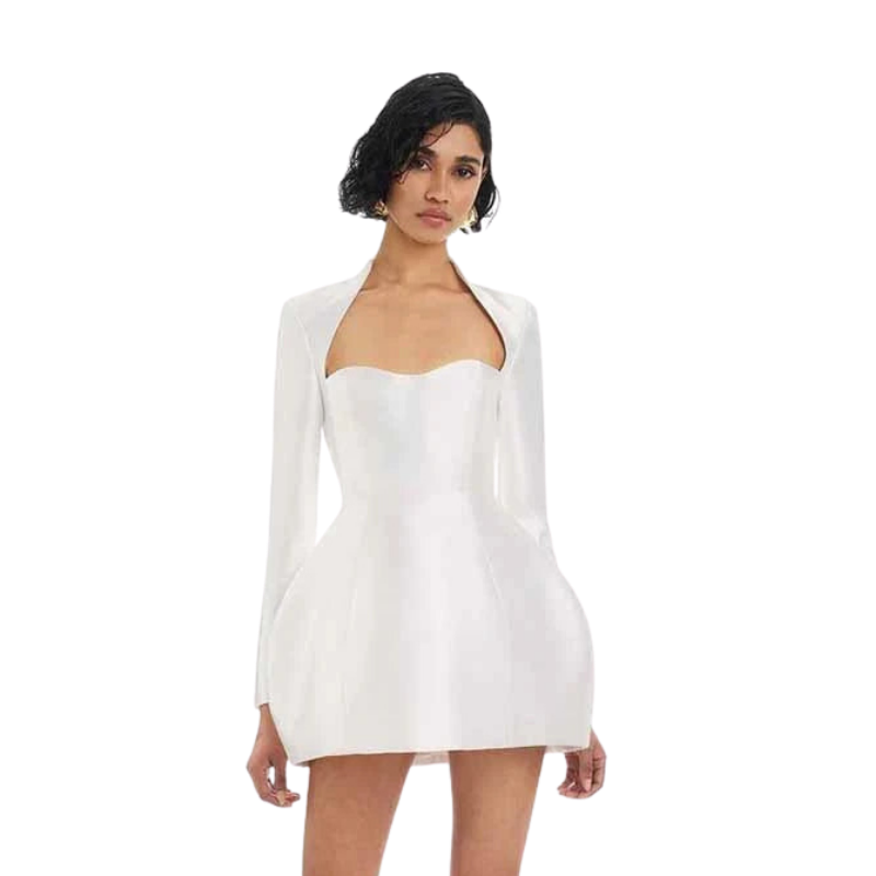 Structured Sweetheart Mini Dress-white