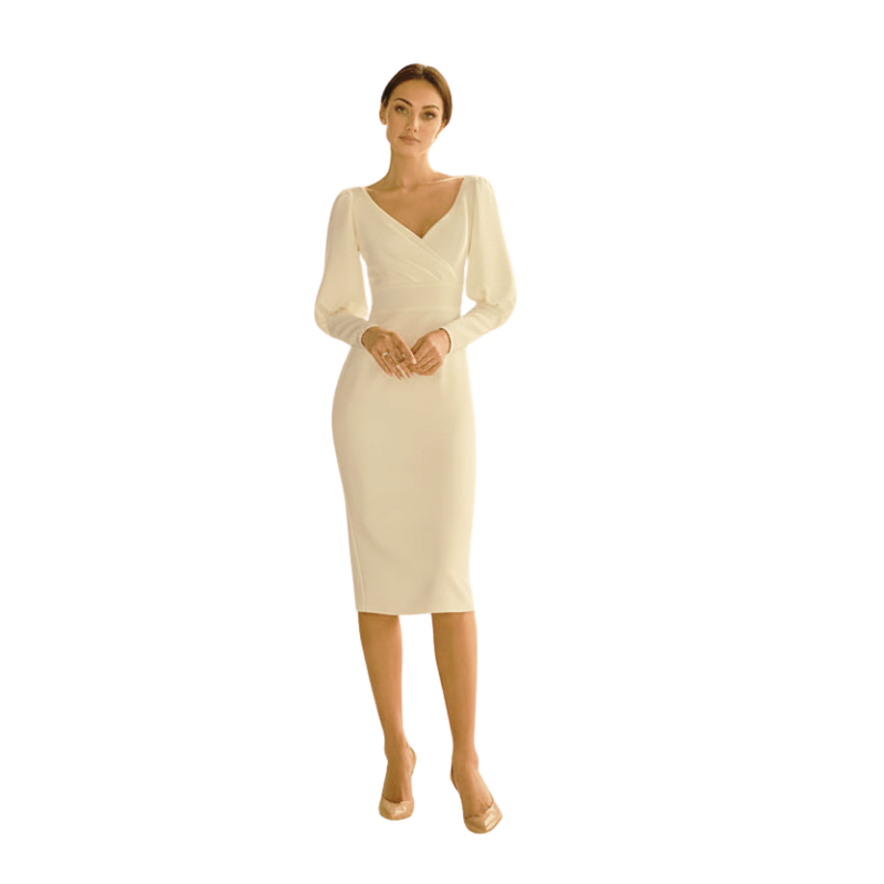 V-Neck Jersey Column Dress ivory