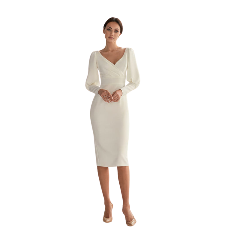 V-Neck Jersey Column Dress white